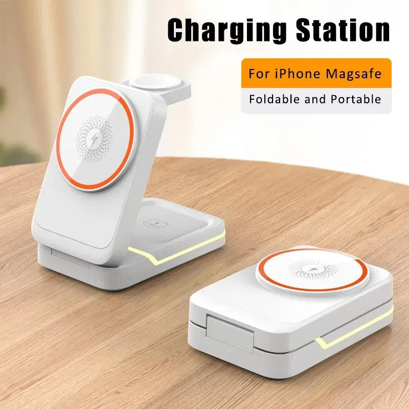 3 in 1 Magnetic Foldable Travel Fast Wireless Charger Stand for iphone,Apple Watch,Airpods 002