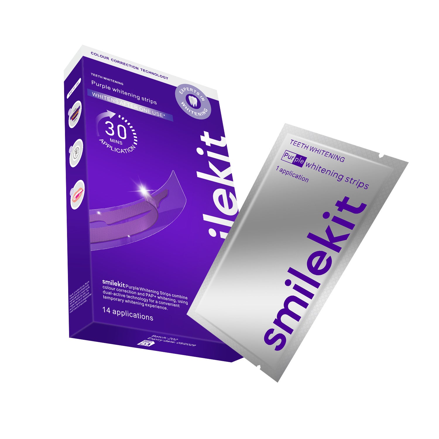 7 Pairs - Mini Pack SmileKit V34 Teeth Whitening Strips | Professional Purple Whitening Strips