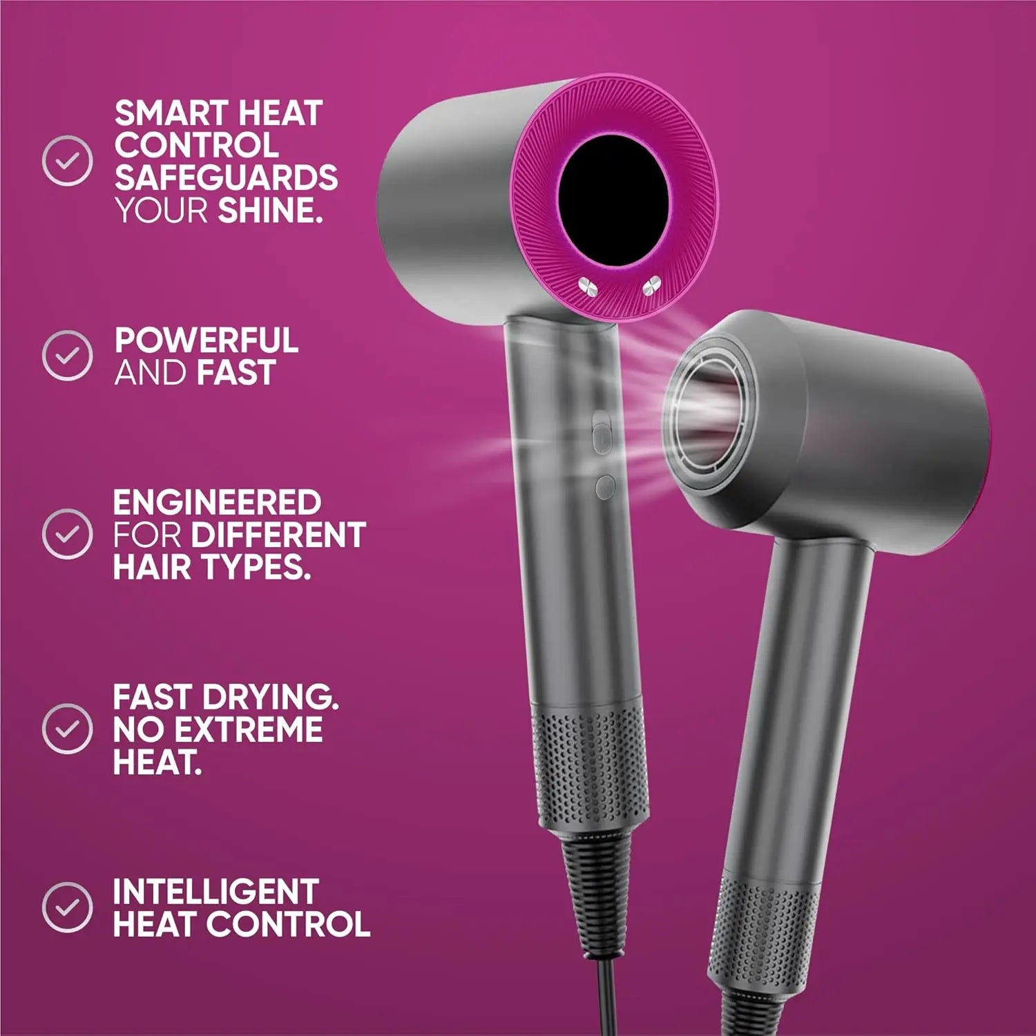 800w Professional Hair Dryer - Hot & Cold Air, Lightweight Thermostatic Styling Tool 001